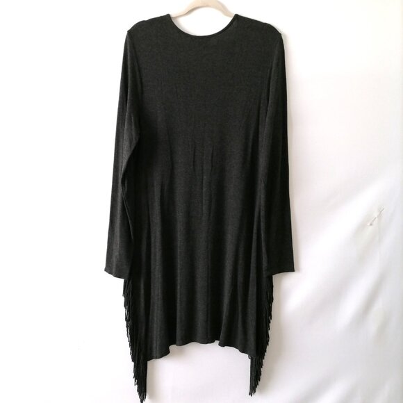 Cato Womens Black Long Sleeve Round Neck Fringe Short Mini Dress Size L Pre Owne - Picture 4 of 7
